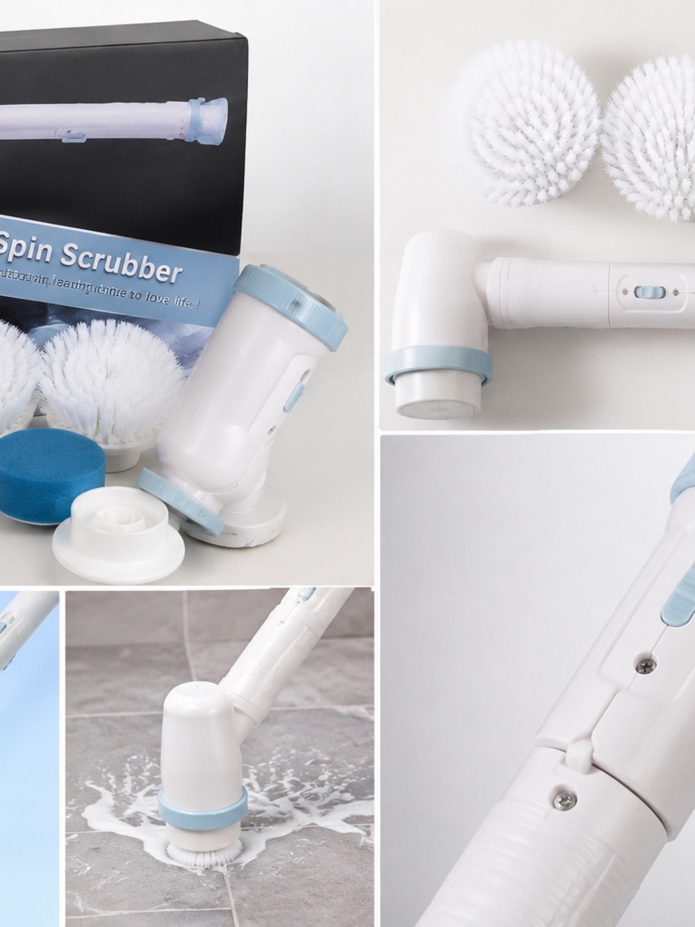 Electric Spin Scrubber Cleaning Brush - White & Light Blue